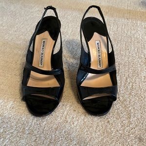 Manolo Blahnik black sling back heels (size 38.5)